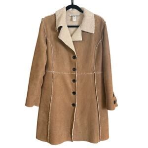 Villarreal tan camel faux suede y2k button trench coat SIZE M